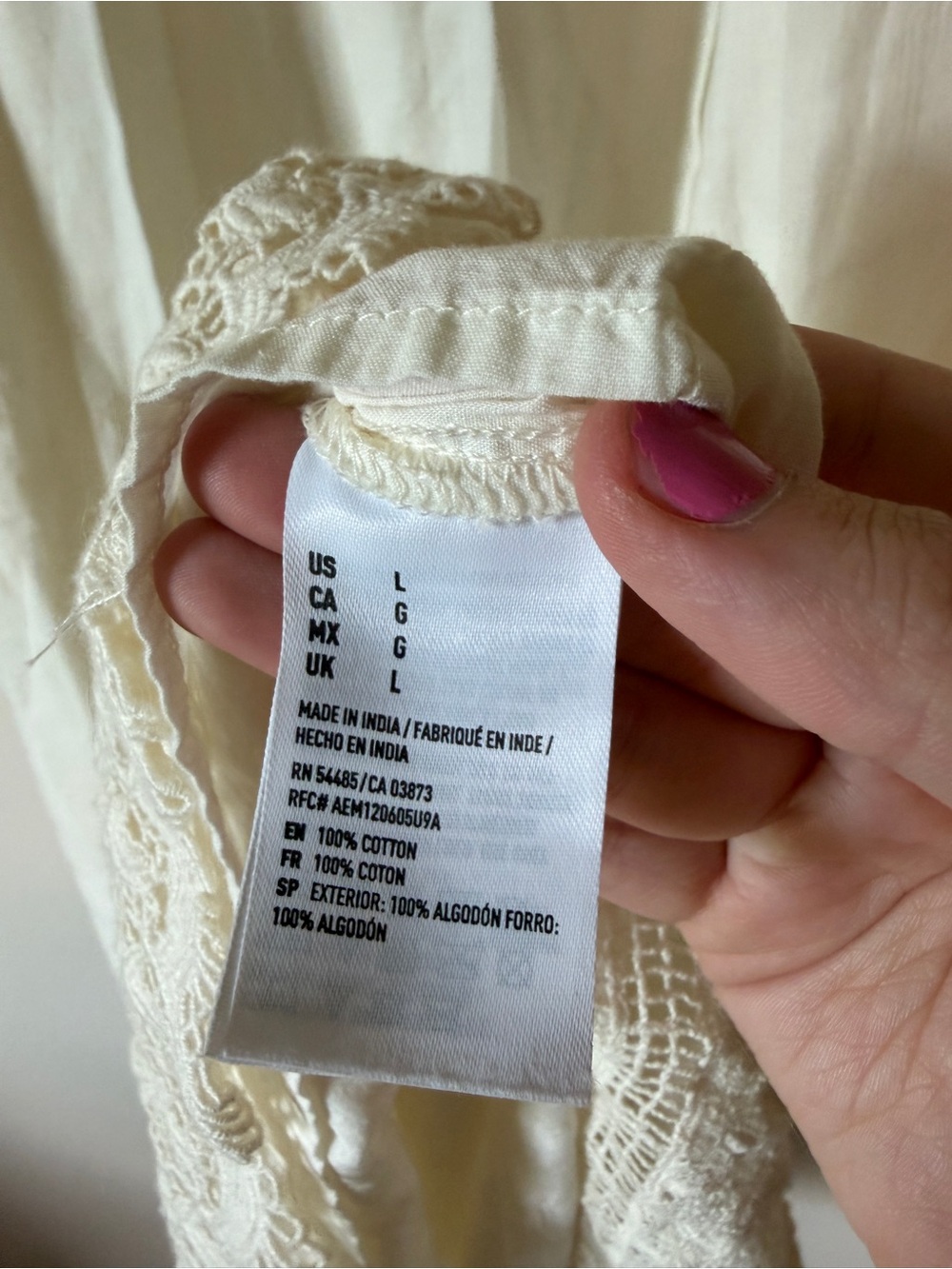 AMERICAN EAGLE cream lace trimmed lined boho maxi skirt 100% cotton size L - Picture 7 of 7